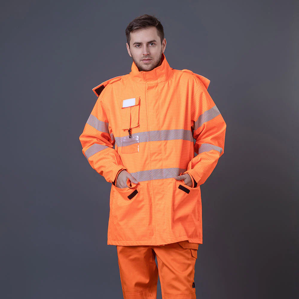Hi-Vis Flame-Retardant 300D Oxford Rain Jacket